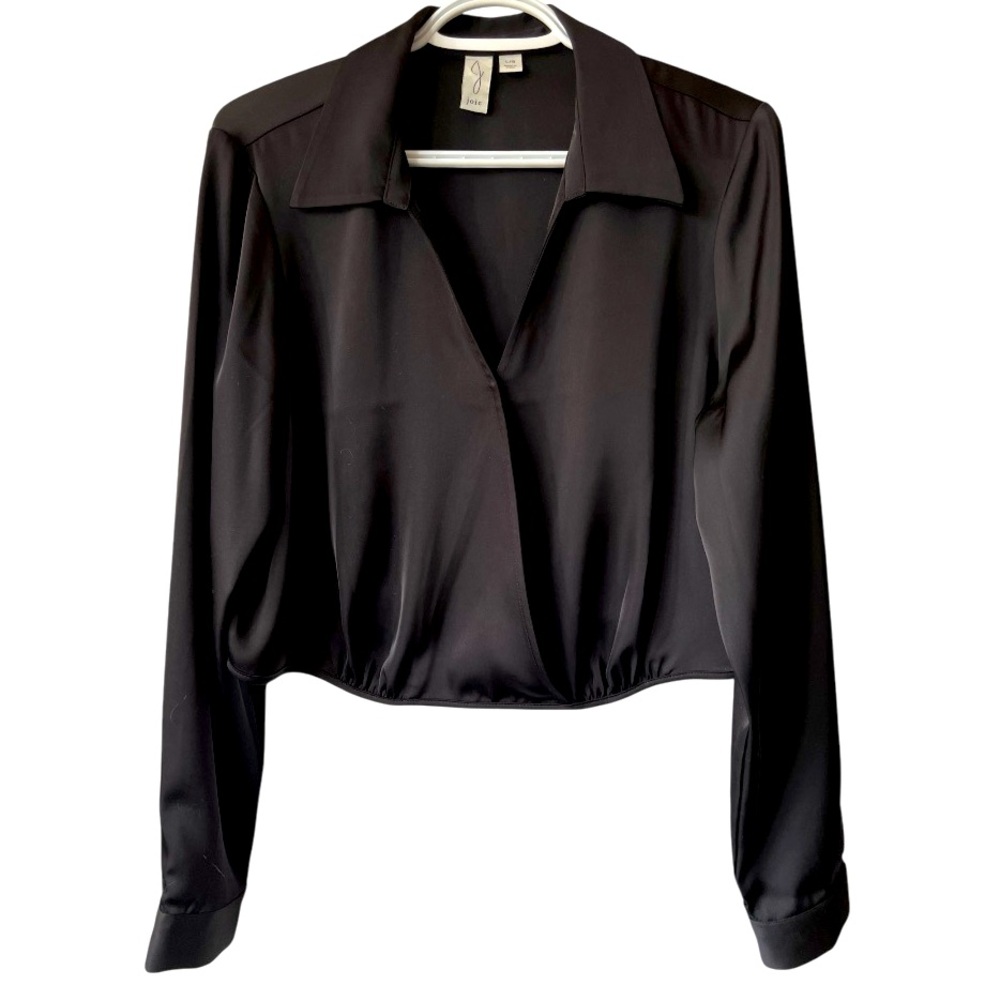 JOIE | Satin Cropped Collar  Faux Wrap Blouse Sz Large